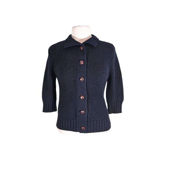NWT Chaps Navy Blue Chunky Knit Cardigan Sweater - Picture 1 of 8